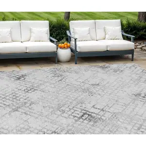 Photo of Gray Charcoal And Silver Geometric Washable Indoor Outdoor Area Rug