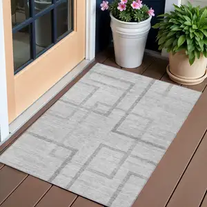 Photo of Gray Charcoal And Silver Geometric Washable Indoor Outdoor Area Rug