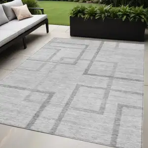 Photo of Gray Charcoal And Silver Geometric Washable Indoor Outdoor Area Rug