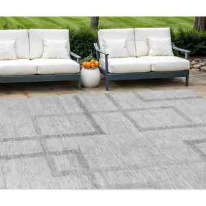 Photo of Gray Charcoal And Silver Geometric Washable Indoor Outdoor Area Rug