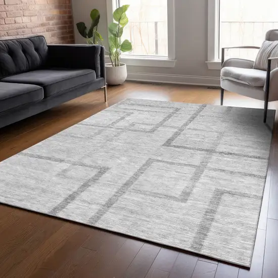 Gray Charcoal And Silver Geometric Washable Indoor Outdoor Area Rug Photo 8