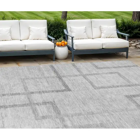 Gray Charcoal And Silver Geometric Washable Indoor Outdoor Area Rug Photo 1