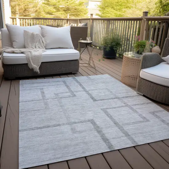 Gray Charcoal And Silver Geometric Washable Indoor Outdoor Area Rug Photo 7