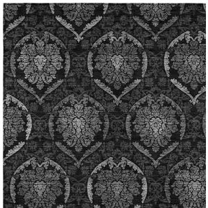 Photo of Gray Charcoal And Silver Medallion Washable Indoor Outdoor Area Rug