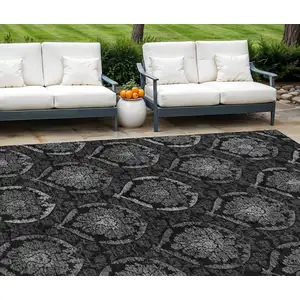 Photo of Gray Charcoal And Silver Medallion Washable Indoor Outdoor Area Rug