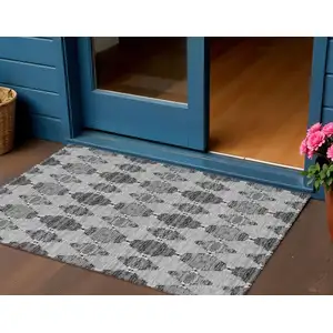 Photo of Gray Charcoal And Silver Moroccan Washable Indoor Outdoor Area Rug