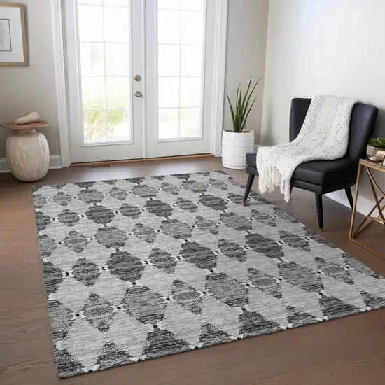 Gray Charcoal And Silver Moroccan Washable Indoor Outdoor Area Rug Photo 8