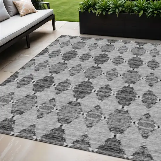 Gray Charcoal And Silver Moroccan Washable Indoor Outdoor Area Rug Photo 1