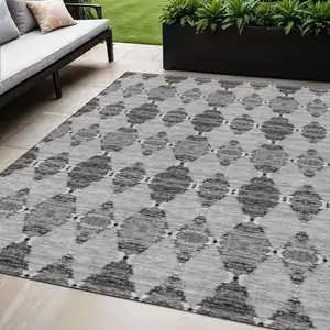 Photo of Gray Charcoal And Silver Moroccan Washable Indoor Outdoor Area Rug