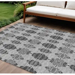 Photo of Gray Charcoal And Silver Moroccan Washable Indoor Outdoor Area Rug