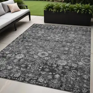 Photo of Gray Charcoal And Silver Oriental Washable Indoor Outdoor Area Rug