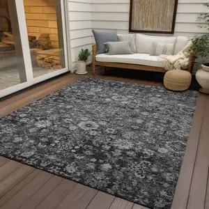 Photo of Gray Charcoal And Silver Oriental Washable Indoor Outdoor Area Rug