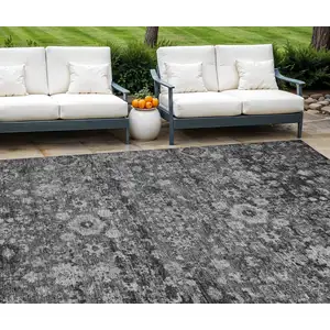 Photo of Gray Charcoal And Silver Oriental Washable Indoor Outdoor Area Rug