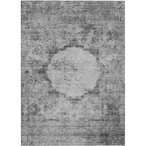 Photo of Gray Charcoal And Silver Oriental Washable Indoor Outdoor Area Rug