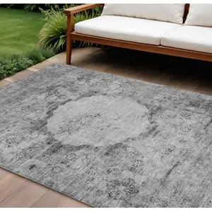 Photo of Gray Charcoal And Silver Oriental Washable Indoor Outdoor Area Rug