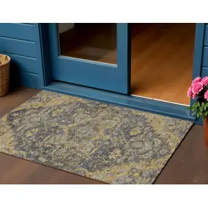 Photo of Gray Charcoal And Silver Oriental Washable Indoor Outdoor Area Rug