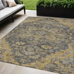 Photo of Gray Charcoal And Silver Oriental Washable Indoor Outdoor Area Rug