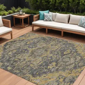 Photo of Gray Charcoal And Silver Oriental Washable Indoor Outdoor Area Rug