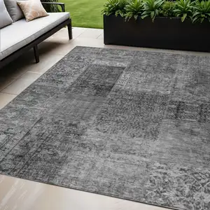 Photo of Gray Charcoal And Silver Patchwork Washable Indoor Outdoor Area Rug