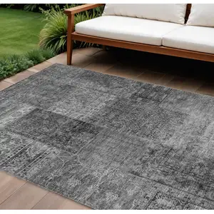 Photo of Gray Charcoal And Silver Patchwork Washable Indoor Outdoor Area Rug