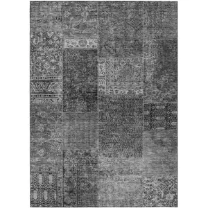 Photo of Gray Charcoal And Silver Patchwork Washable Indoor Outdoor Area Rug