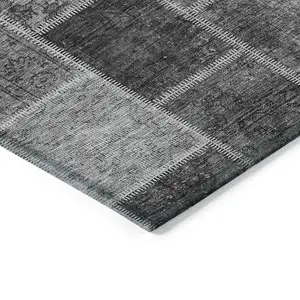 Photo of Gray Charcoal And Silver Patchwork Washable Indoor Outdoor Area Rug