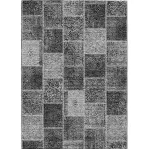 Photo of Gray Charcoal And Silver Patchwork Washable Indoor Outdoor Area Rug