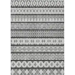 Photo of Gray Charcoal And Silver Quatrefoil Washable Indoor Outdoor Area Rug