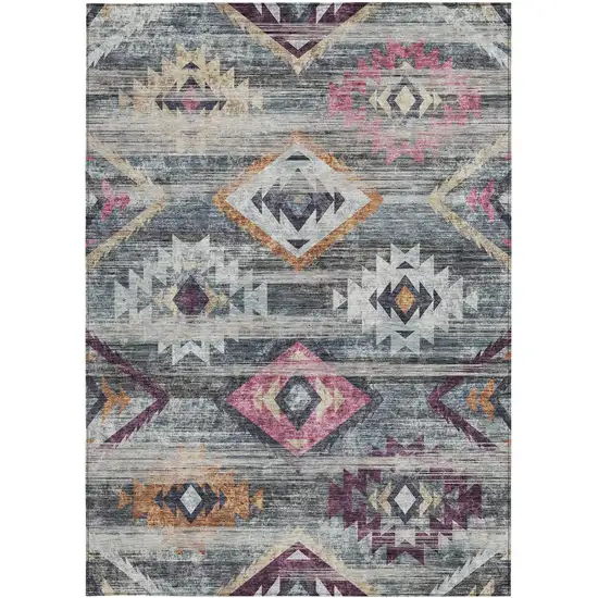 Gray Charcoal And Silver Southwestern Washable Indoor Outdoor Area Rug Photo 7