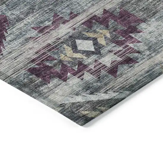 Gray Charcoal And Silver Southwestern Washable Indoor Outdoor Area Rug Photo 5