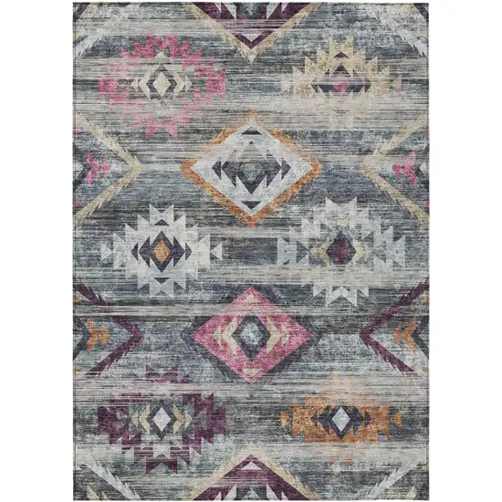 Gray Charcoal And Silver Southwestern Washable Indoor Outdoor Area Rug Photo 2