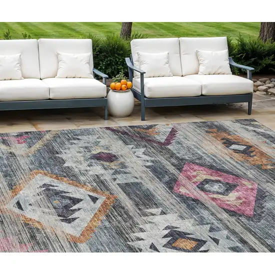 Gray Charcoal And Silver Southwestern Washable Indoor Outdoor Area Rug Photo 1