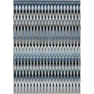 Photo of Gray Charcoal And Silver Southwestern Washable Indoor Outdoor Area Rug