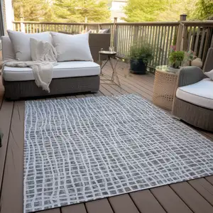 Photo of Gray Charcoal And Silver Striped Washable Indoor Outdoor Area Rug