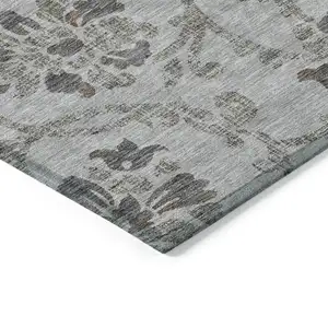 Photo of Gray Charcoal And Taupe Floral Washable Indoor Outdoor Area Rug