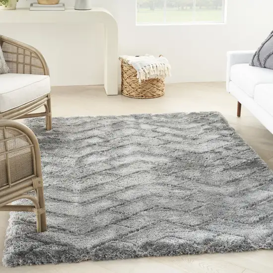 Gray Chevron Shag Area Rug Photo 8