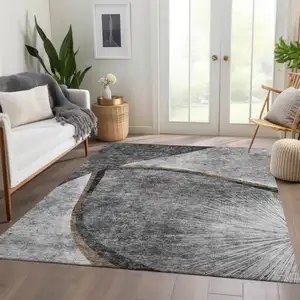 Photo of Gray Chocolate And Silver Abstract Washable Indoor Outdoor Area Rug