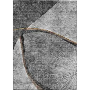 Photo of Gray Chocolate And Silver Abstract Washable Indoor Outdoor Area Rug