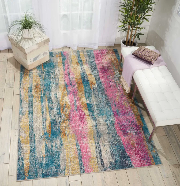 Gray Colorful Abstract Stripes Area Rug Photo 5