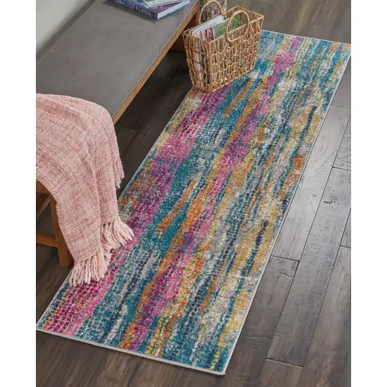 Gray Colorful Abstract Stripes Runner Rug Photo 5
