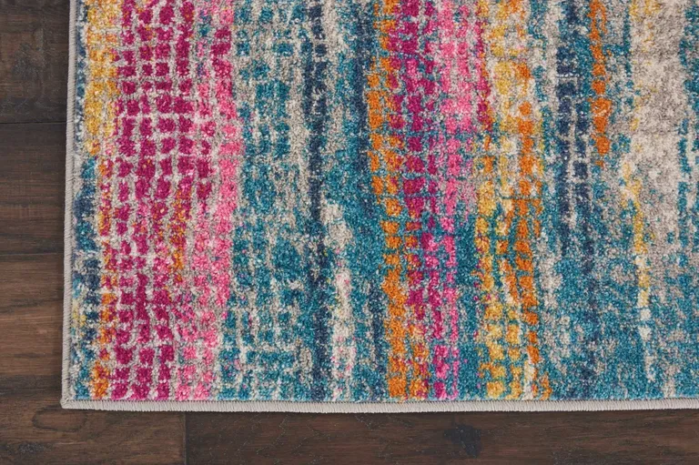Gray Colorful Abstract Stripes Runner Rug Photo 2