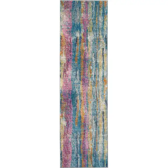 Gray Colorful Abstract Stripes Runner Rug Photo 1