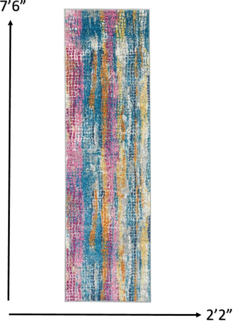 Gray Colorful Abstract Stripes Runner Rug Photo 1