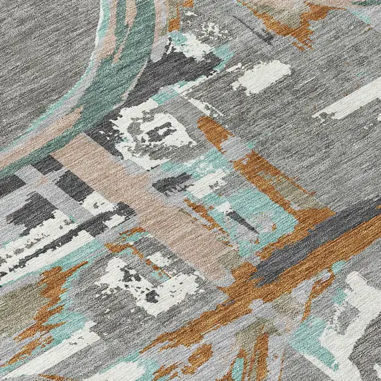 Gray Copper And Mint Green Geometric Washable Indoor Outdoor Area Rug Photo 7