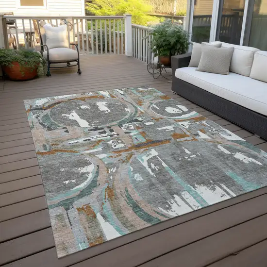 Gray Copper And Mint Green Geometric Washable Indoor Outdoor Area Rug Photo 9