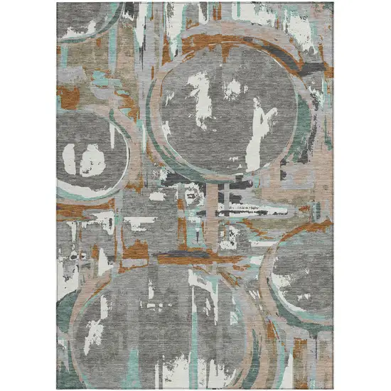 Gray Copper And Mint Green Geometric Washable Indoor Outdoor Area Rug Photo 8