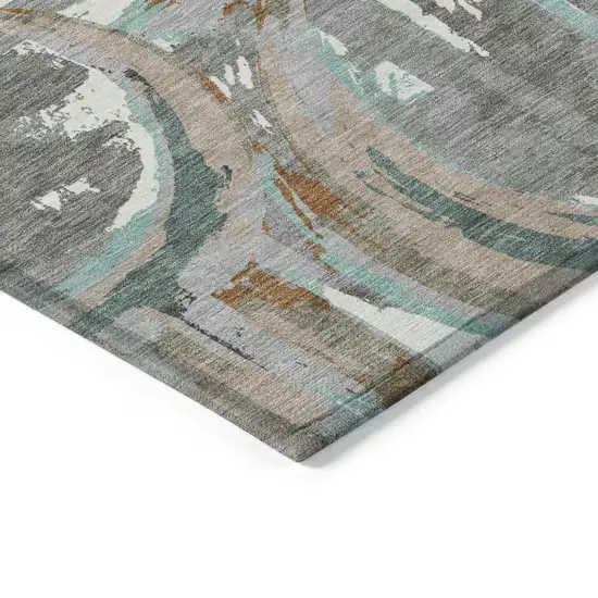 Gray Copper And Mint Green Geometric Washable Indoor Outdoor Area Rug Photo 4