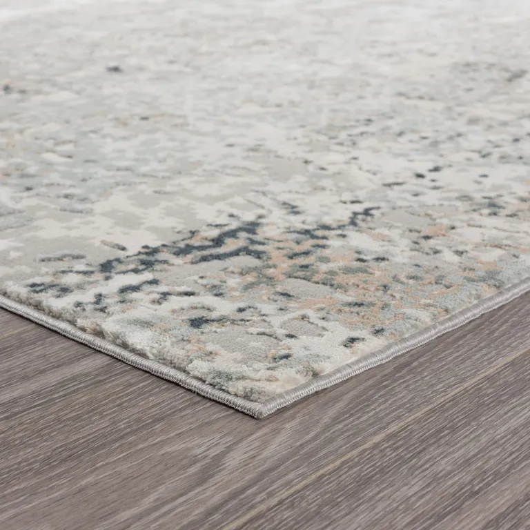 Gray Cream And Taupe Abstract Distressed Stain Resistant Area Rug Photo 4