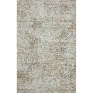 Photo of Gray Damask Distressed Area Rug