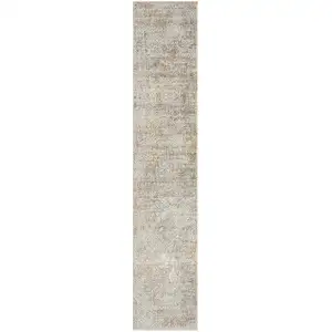 Photo of Gray Damask Distressed Runner Rug